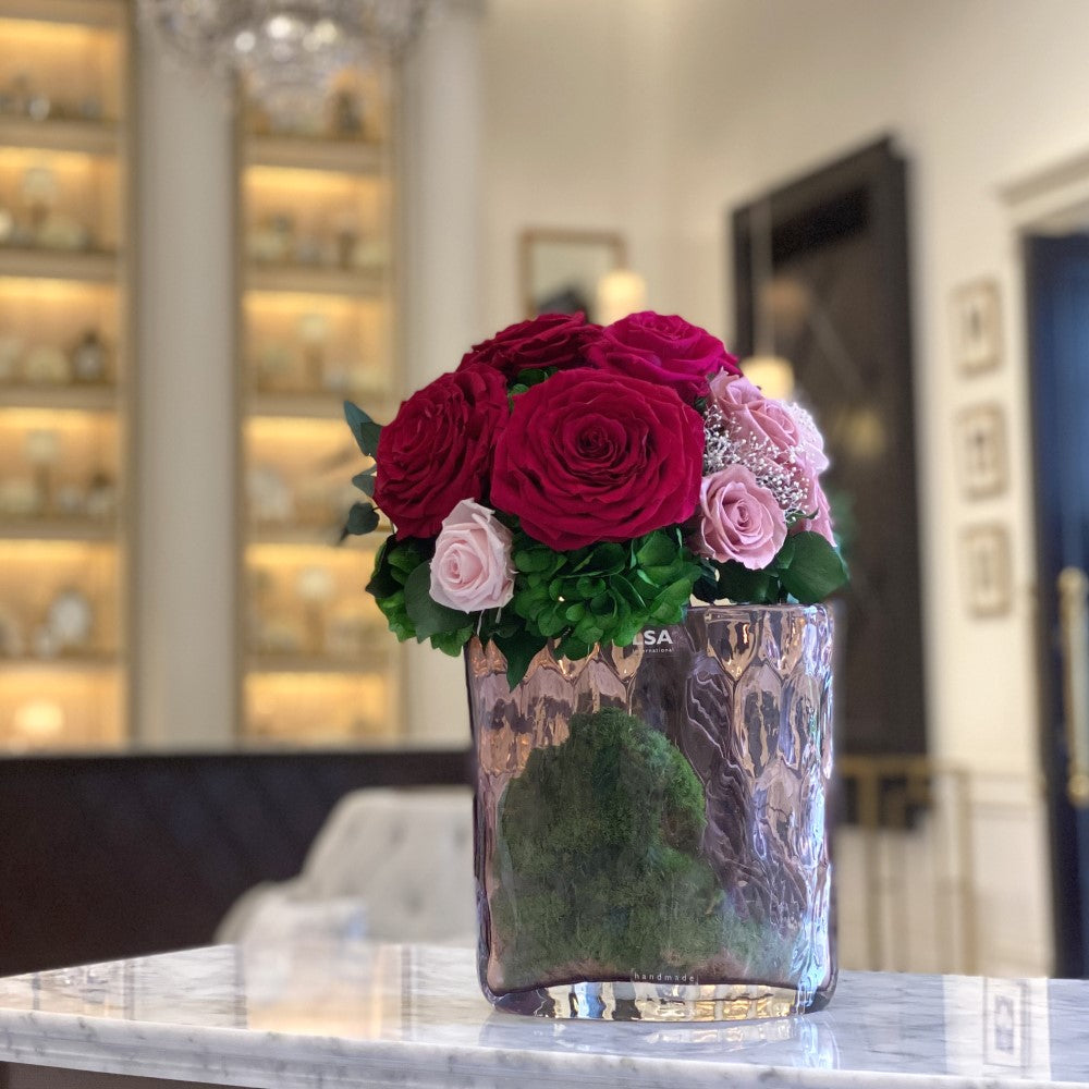 British vase LSA x cherry roses #12681
