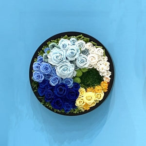 Rond L blue roses , moss #13055
